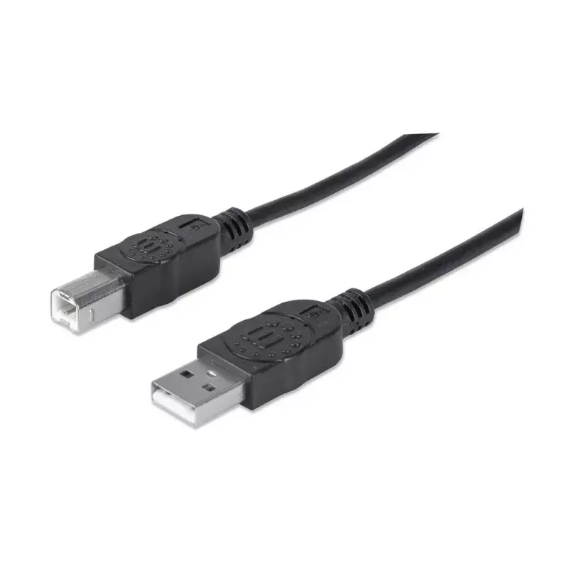 Manhattan USB-A–USB-B kabelis, 5 m, vīr.–vīr., 480 Mbps (USB 2.0), Hi-Speed USB, melns, mūža garantija, ekvivalents USB2HAB5M.