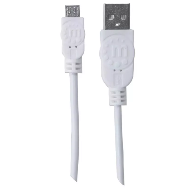 Manhattan USB-A uz Micro-USB kabelis, 1 m, vīrišķais–vīrišķais, balts, 480 Mb/s (USB 2.0), Hi-Speed USB, mūža garantija, ekvivalents USBPAUB1MW.