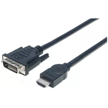 Manhattan HDMI uz DVI-D 24+1 kabelis, 3 m, vīrietis–vīrietis, melns, Dual Link, saderīgs ar DVD-D, mūža garantija, ekvivalents HDDVIMM3M