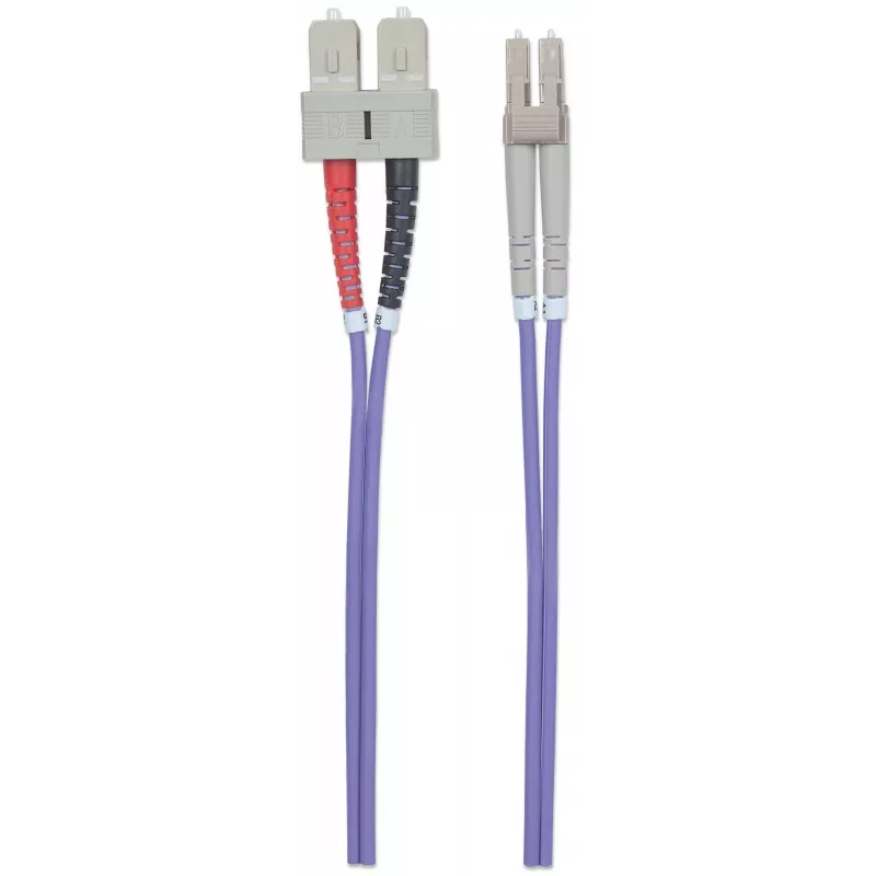Intellinet optiskās šķiedras komutācijas kabelis, OM4, LC/SC, 1 m, violets, duplekss, daudzmodu, 50/125 µm, LSZH, šķiedra, mūža garantija