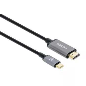 Manhattan USB-C–HDMI kabelis, 4K@60Hz, 2m, melns, vīrišķais–vīrišķais, trīs gadu garantija, ekvivalents CDP2HD2MBNL