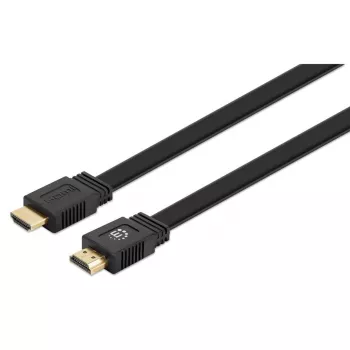 Manhattan HDMI kabelis ar Ethernet (plakans), 4K@60Hz (Premium High Speed), 5 m, vīr.-vīr., melns, Ultra HD 4k x 2k, pilnībā ekranēts, apzeltīti kontakti, mūža garantija