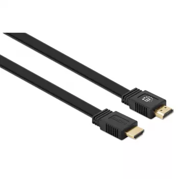 Manhattan HDMI kabelis ar Ethernet (plakans), 4K@60Hz (Premium High Speed), 5 m, vīr.-vīr., melns, Ultra HD 4k x 2k, pilnībā ekranēts, apzeltīti kontakti, mūža garantija