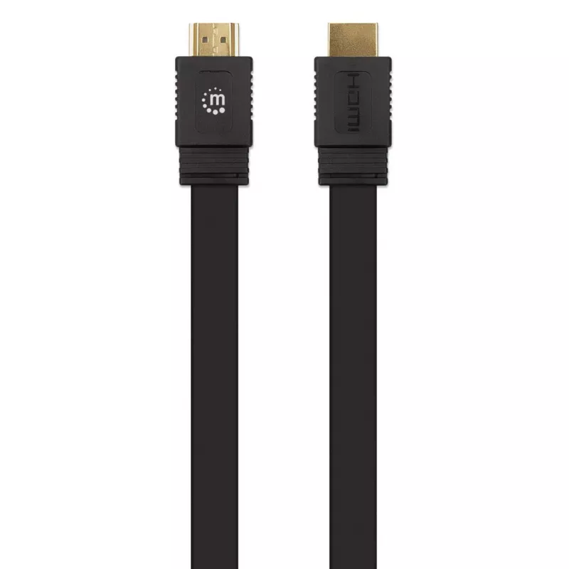 Manhattan HDMI kabelis ar Ethernet (plakans), 4K@60Hz (Premium High Speed), 5 m, vīr.-vīr., melns, Ultra HD 4k x 2k, pilnībā ekranēts, apzeltīti kontakti, mūža garantija