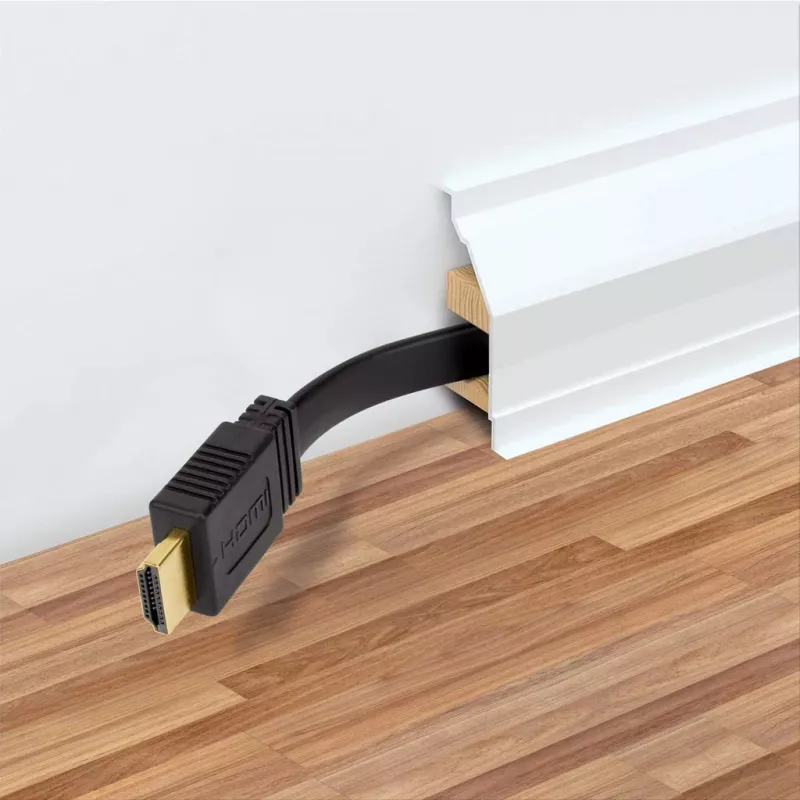 Manhattan HDMI kabelis ar Ethernet (plakans), 4K@60Hz (Premium High Speed), 5 m, vīr.-vīr., melns, Ultra HD 4k x 2k, pilnībā ekranēts, apzeltīti kontakti, mūža garantija