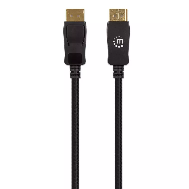 Manhattan DisplayPort 1.4 kabelis, 8K@60Hz, 3m, pīts kabelis, vīrietis-vīrietis, ar fiksatoriem, pilnībā ekranēts, melns, mūža garantija, ekvivalents DP14MM3M