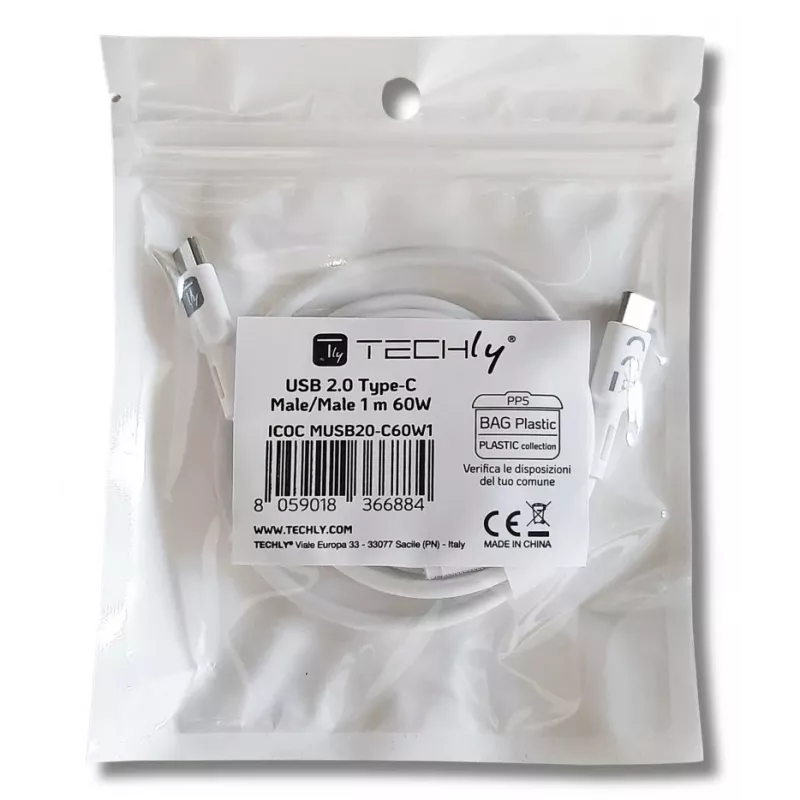 Techly ICOC-MUSB20-C60W1 USB kabelis USB 2.0 1 m USB C Balts