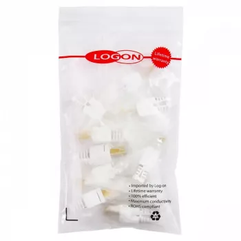 RJ-45 Cat5e vada savienotājs LOGON TWP8P8TP, caurspīdīgs/balts/dzeltens, 10 gab. iepakojumā