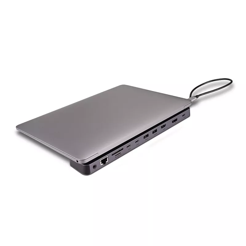Lindy DST-Mini XT 810, USB-C klēpjdatora mini dokstacija ar vienu displeju (8K) vai diviem displejiem (4K60) un 100W caurlaides uzlādi