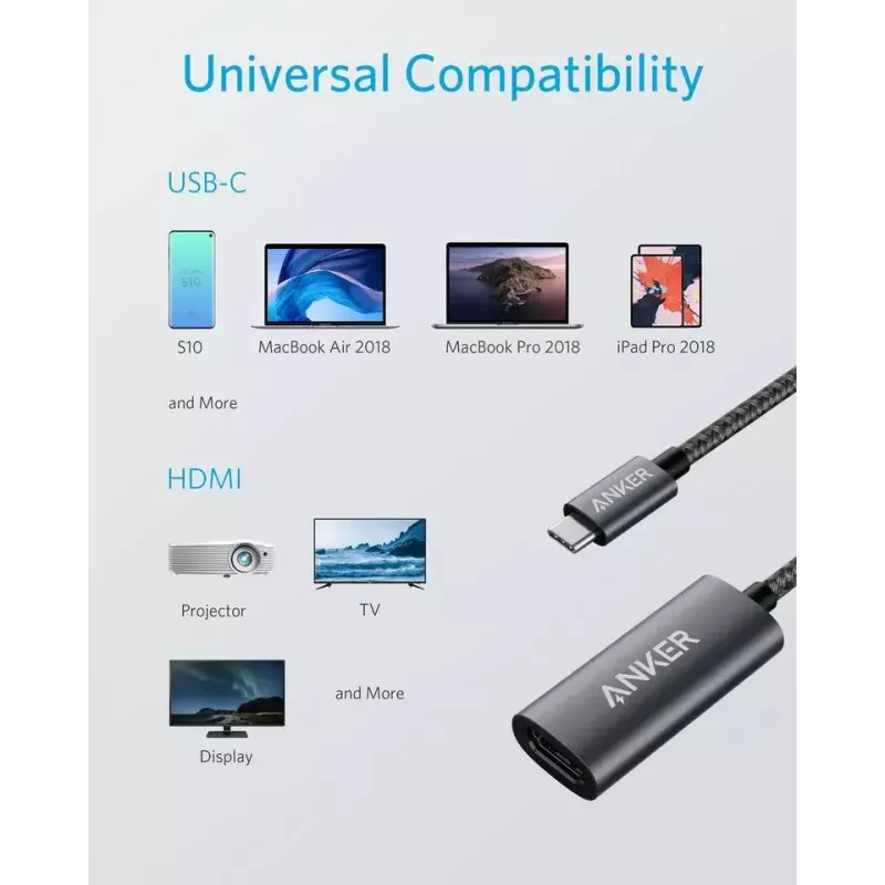 USB grafikas adapteris Anker A83120A1 — USB 3.2 Gen 1, melns/pelēks, kabelis 0,15 m