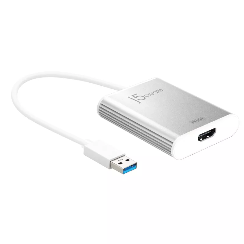 j5create JUA354 USB 3.0 uz 4K HDMI displeja adapteris, sudraba krāsā