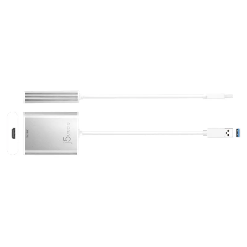 j5create JUA354 USB 3.0 uz 4K HDMI displeja adapteris, sudraba krāsā