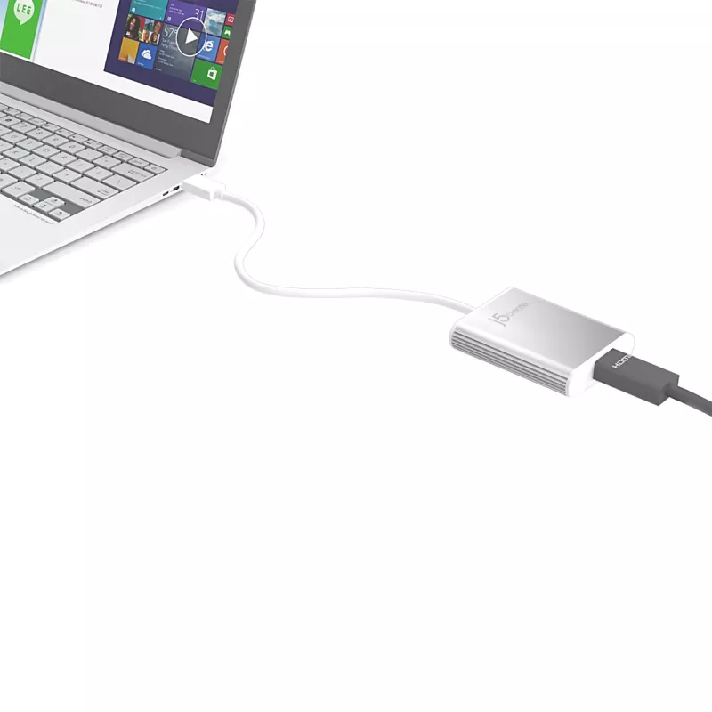 j5create JUA354 USB 3.0 uz 4K HDMI displeja adapteris, sudraba krāsā
