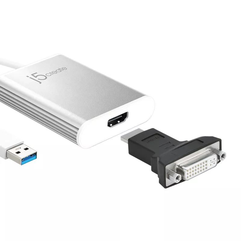j5create JUA354 USB 3.0 uz 4K HDMI displeja adapteris, sudraba krāsā