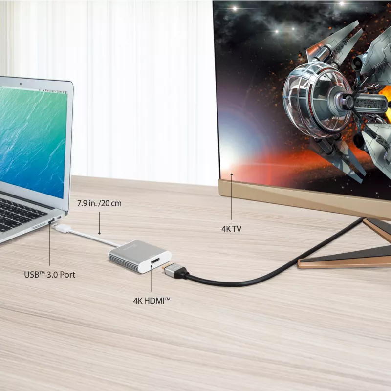 j5create JUA354 USB 3.0 uz 4K HDMI displeja adapteris, sudraba krāsā