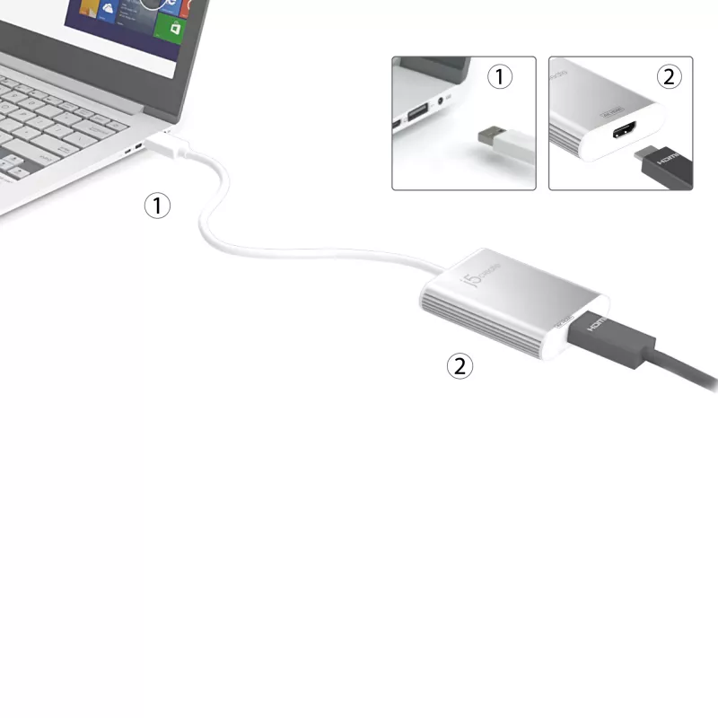 j5create JUA354 USB 3.0 uz 4K HDMI displeja adapteris, sudraba krāsā