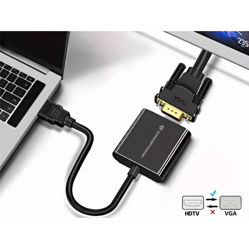 Conceptronic ABBY20B HDMI–VGA adapteris, 0,25 m, HDMI Type A (Standard), VGA (D-Sub), vīrišķais, sievišķais, taisns