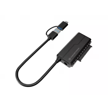 Conceptronic ABBY21B USB 3.0 SATA adapteris ar strāvas adapteri, 2,5 collu/3,5 collu SATA HDD/SSD, 2-in-1 USB C/A kabelis