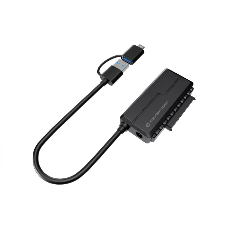 Conceptronic ABBY21B USB 3.0 SATA adapteris ar strāvas adapteri, 2,5 collu/3,5 collu SATA HDD/SSD, 2-in-1 USB C/A kabelis