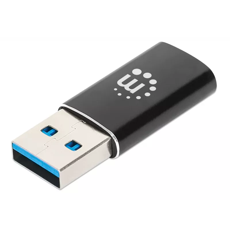 Manhattan USB-C uz USB-A adapteris, sieviešu uz vīriešu, 10 Gbps (USB 3.2 Gen2 jeb USB 3.1), SuperSpeed+ USB, melns, mūža garantija