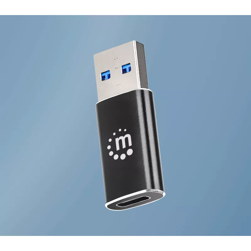 Manhattan USB-C uz USB-A adapteris, sieviešu uz vīriešu, 10 Gbps (USB 3.2 Gen2 jeb USB 3.1), SuperSpeed+ USB, melns, mūža garantija