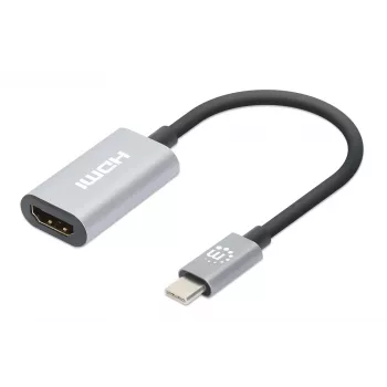 Manhattan USB-C uz HDMI kabelis, 4K@60Hz, 5 Gbps (USB 3.2 Gen1 aka USB 3.0), 11cm, vīrišķais pret vīrišķo, melns/sudrabains, trīs gadu garantija