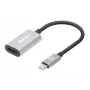 Manhattan USB-C uz HDMI kabelis, 4K@60Hz, 5 Gbps (USB 3.2 Gen1 aka USB 3.0), 11cm, vīrišķais pret vīrišķo, melns/sudrabains, trīs gadu garantija