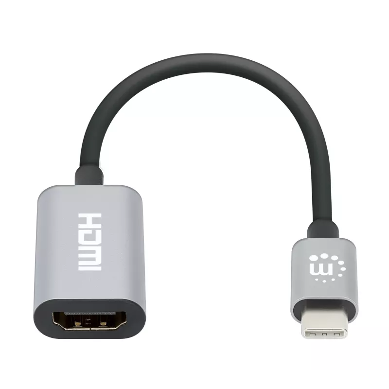Manhattan USB-C uz HDMI kabelis, 4K@60Hz, 5 Gbps (USB 3.2 Gen1 aka USB 3.0), 11cm, vīrišķais pret vīrišķo, melns/sudrabains, trīs gadu garantija