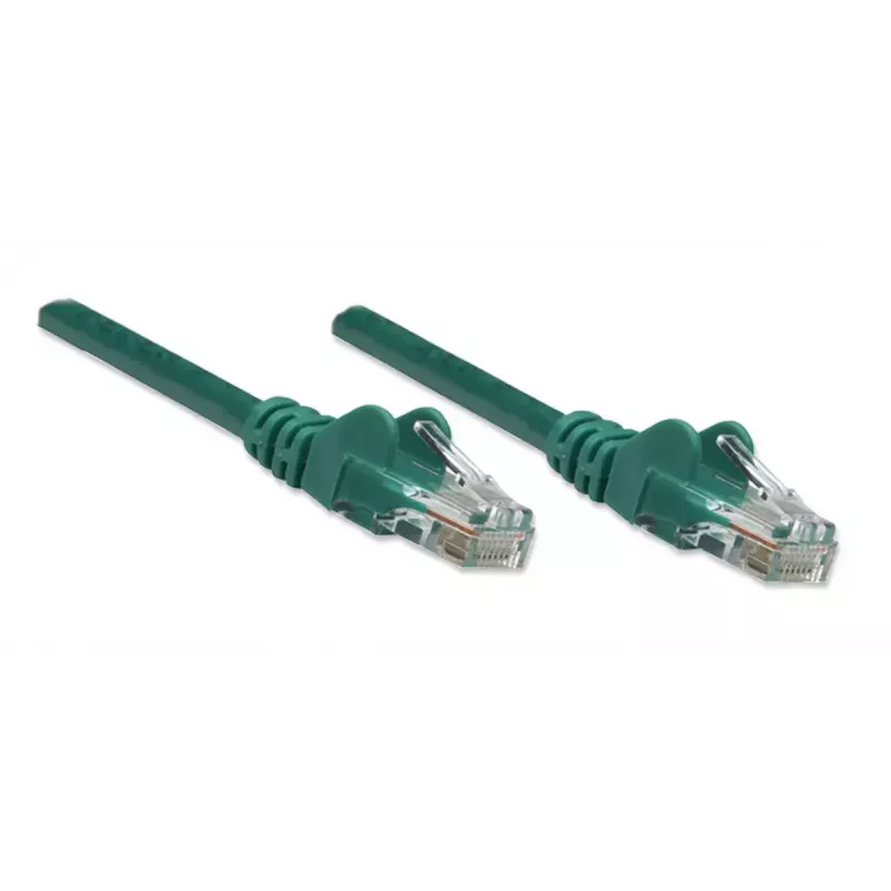Intellinet tīkla komutācijas kabelis, Cat5e, 0,5 m, zaļš, CCA, U/UTP, PVC, RJ45, zeltīti kontakti, aizķeršanās novēršanas konstrukcija, aizsargapvalks, mūža garantija
