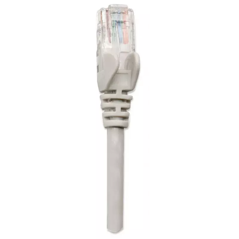 Intellinet tīkla komutācijas kabelis, Cat5e, 15m, pelēks, CCA, U/UTP, PVC, RJ45, apzeltīti kontakti, bez aizķeršanās, ar uzmavu, mūža garantija