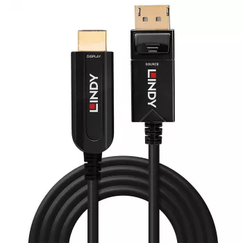 Lindy 20 m optiskās šķiedras hibrīda DisplayPort 1.2 uz HDMI 18G kabelis