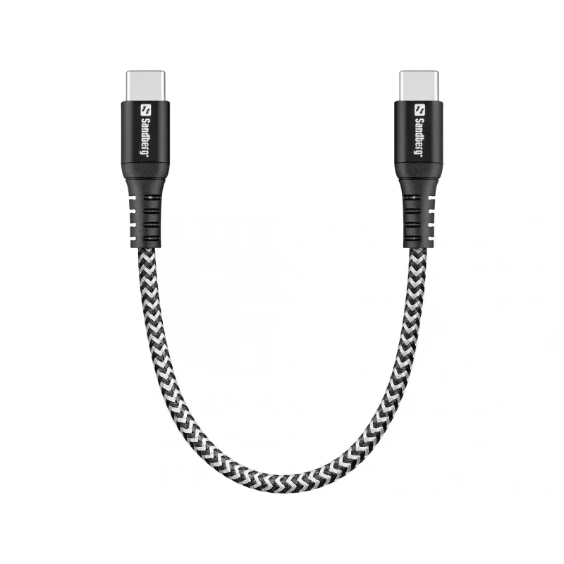USB-C kabelis Sandberg Survivor 0.2M 100W Melns Balts