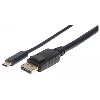 Manhattan USB-C uz DisplayPort kabelis, 4K@60Hz, 1m, vīriešu-vīriešu, melns, nav divvirzienu, trīs gadu garantija, ekvivalente CDP2DP1MBD