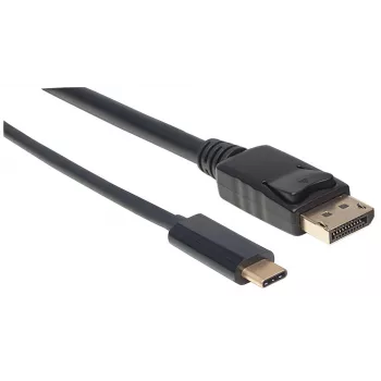 Manhattan USB-C uz DisplayPort kabelis, 4K@60Hz, 1m, vīriešu-vīriešu, melns, nav divvirzienu, trīs gadu garantija, ekvivalente CDP2DP1MBD