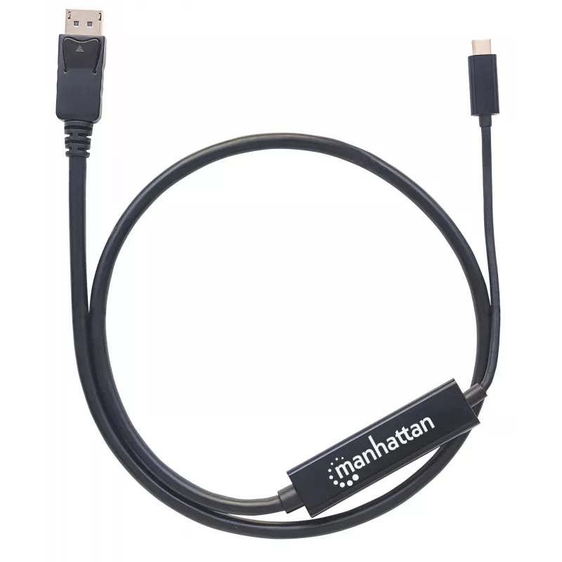 Manhattan USB-C uz DisplayPort kabelis, 4K@60Hz, 1m, vīriešu-vīriešu, melns, nav divvirzienu, trīs gadu garantija, ekvivalente CDP2DP1MBD
