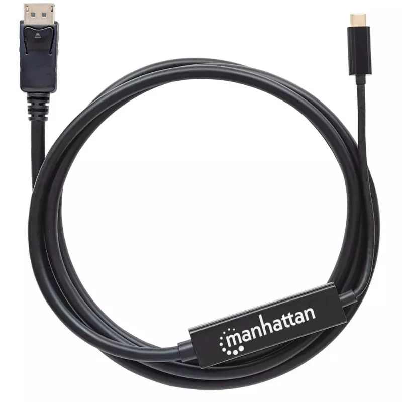 Manhattan USB-C uz DisplayPort kabelis, 4K@60Hz, 2m, vīrietis-vīrietis, melns, nav divvirzienu, trīs gadu garantija, līdzvērtīgs CDP2DP2MBD