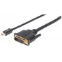 Manhattan Mini DisplayPort 1.2a uz DVI-D 24+1 kabelis, 1080p@60Hz, 1,8 m, vīrieša-vīrieša, saderīgs ar DVI-D, melns, mūža garantija
