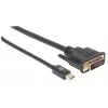 Manhattan Mini DisplayPort 1.2a uz DVI-D 24+1 kabelis, 1080p@60Hz, 1,8 m, vīrieša-vīrieša, saderīgs ar DVI-D, melns, mūža garantija