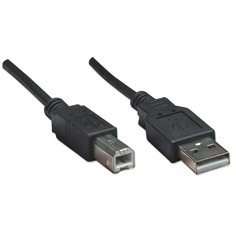 Manhattan USB-A–USB-B kabelis, 0,5 m, vīrišķais–vīrišķais, 480 Mb/s (USB 2.0), Hi-Speed USB, melns, mūža garantija, ekvivalents USB2HAB50CM