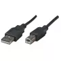 Manhattan USB-A–USB-B kabelis, 0,5 m, vīrišķais–vīrišķais, 480 Mb/s (USB 2.0), Hi-Speed USB, melns, mūža garantija, ekvivalents USB2HAB50CM
