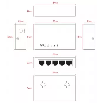 Lanview LVN-DESK-5PORT-1G nevadāms 5 portu gigabitu Ethernet komutators