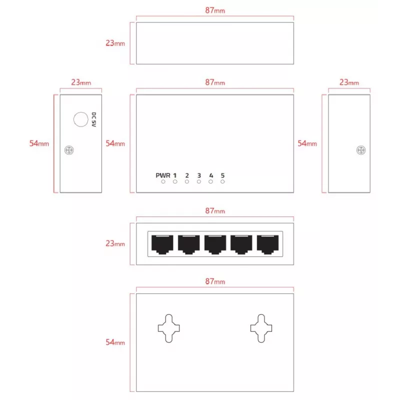 Lanview LVN-DESK-5PORT-1G nevadāms 5 portu gigabitu Ethernet komutators
