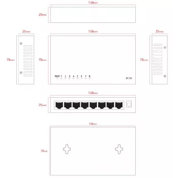 Nepārvaldāms slēdzis Lanview LVN-DESK-8PORT-1G — 8 portu 1 Gbps Ethernet galddatora slēdzis