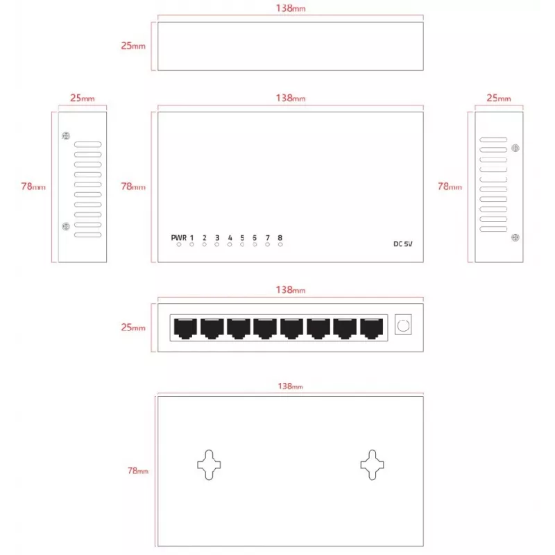 Nepārvaldāms slēdzis Lanview LVN-DESK-8PORT-1G — 8 portu 1 Gbps Ethernet galddatora slēdzis