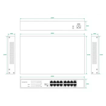 Nevadāms komutators Lanview LVN-1U-16PORT-1G 16 portu 1 Gbps Ethernet, statnes montāža 1U