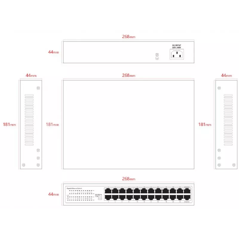 Nekonfigurējams komutators Lanview LVN-1U-24PORT-1G — 24 portu pilna Gigabit tīkla plaukta montāžas