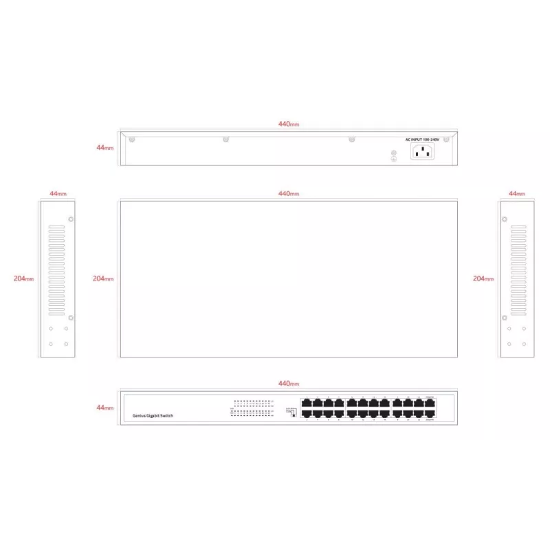 Nevadāms komutators Lanview LVN-1UMOUNT-24PORT-1G 24-portu Gigabit Ethernet komutators, 1U montāža
