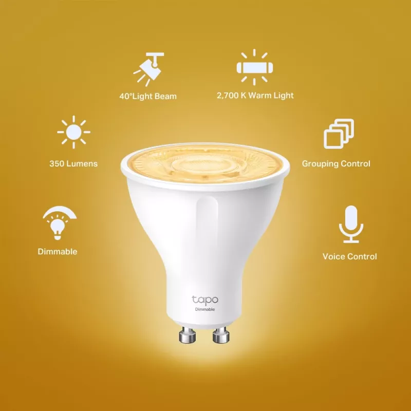 TP-Link Tapo Smart Wi-Fi Spotlight, Dimmable, 4-Pack, Smart bulb, Wi-Fi, balta, 802.11b, 802.11g, Wi-Fi 4 (802.11n), GU10, Parabolic bulb