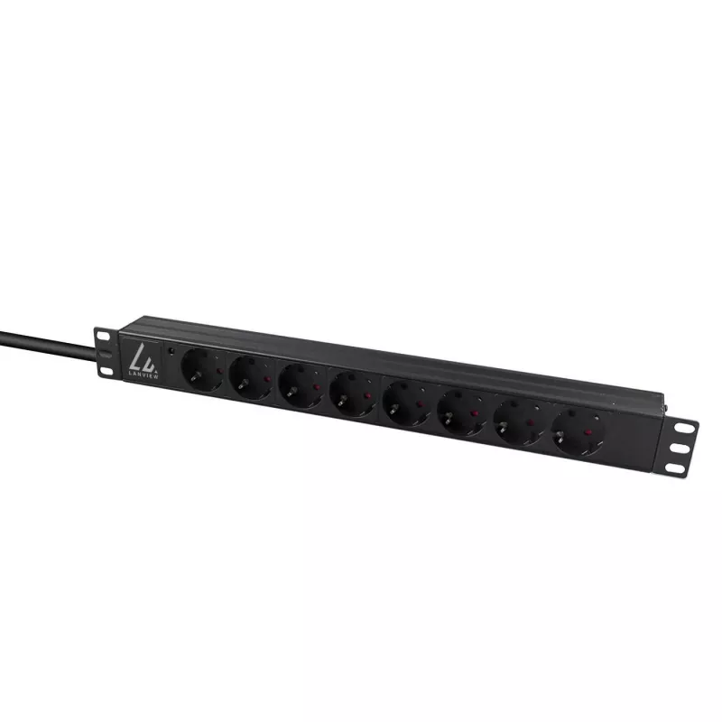 Lanview LVR-2MSCH-LIC-SCH8 strāvas sadales bloks (PDU) 8 maiņstrāvas kontaktligzdas 1U Melns