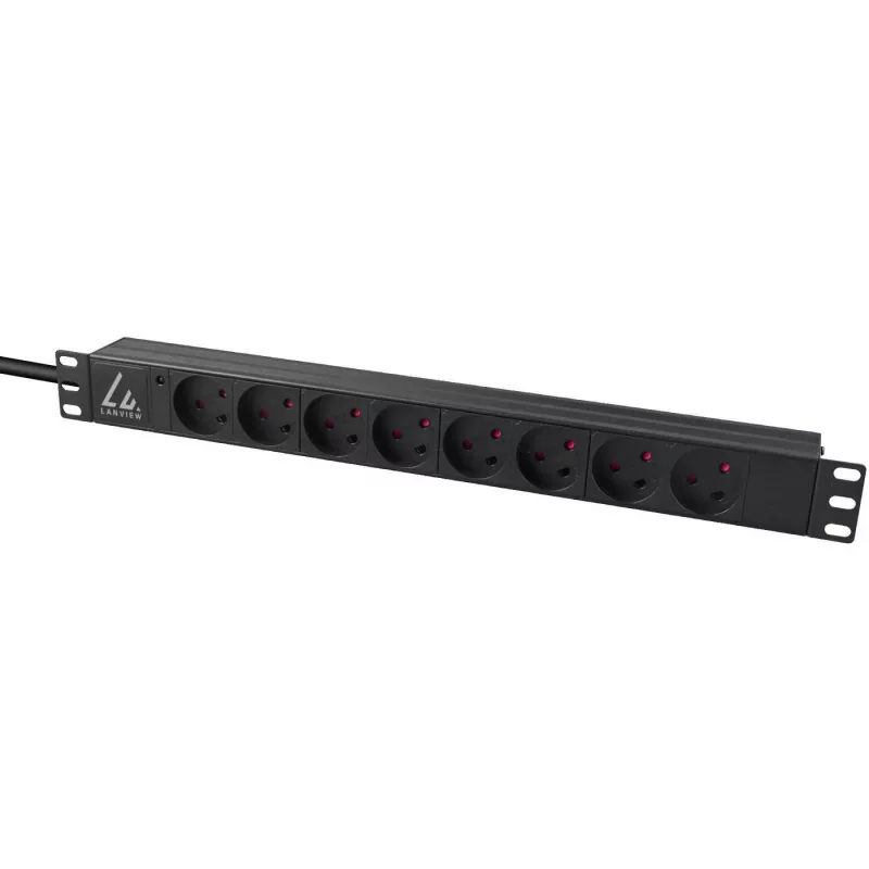 Lanview LVR-2MDK-LIC-DK8 strāvas sadales bloks (PDU) 8 maiņstrāvas kontaktligzdas 1U Melns
